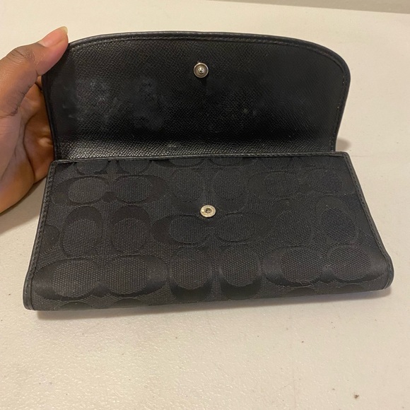 Coach New York envelope wallet pebbled leather black logo check book snap women - Picture 6 of 10